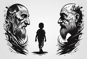 Father and son walking side by side tattoo idea