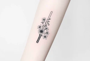 Star Wars Lightsabre with daisies, morning glory, and lily of the valley inside it tattoo idea