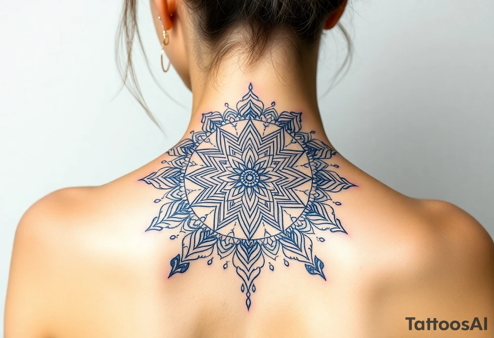 intricate mandala with sacred geometry and cosmic elements tattoo idea