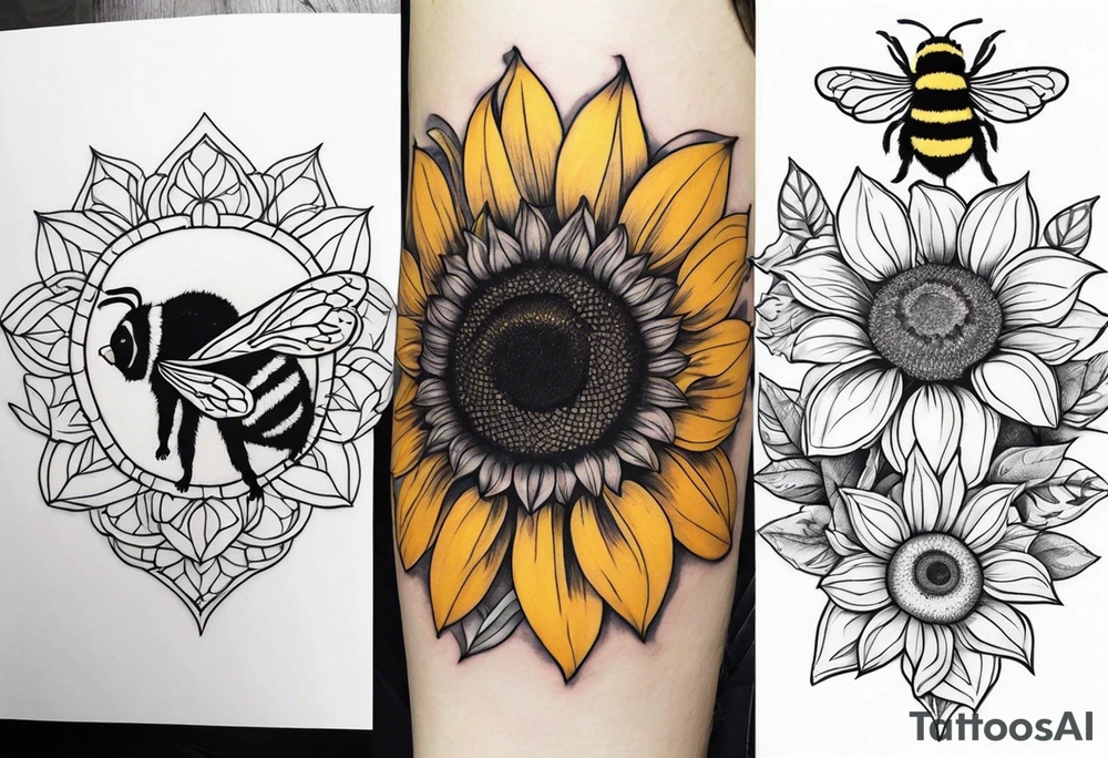 A lemur, a sunflower, and a bumble bee tattoo idea