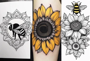 A lemur, a sunflower, and a bumble bee tattoo idea