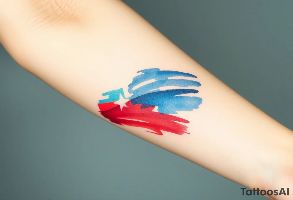 A stylized Czech flag in brushstroke style, with a hand-painted aesthetic and dynamic motion tattoo idea