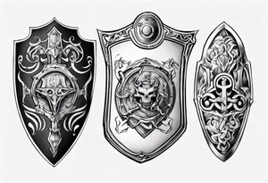 shield with three black talbots tattoo idea