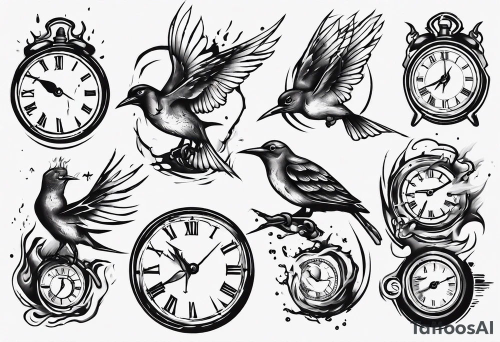 bird destroys the clock tattoo idea