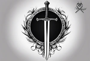 A single vertical sword with empty background tattoo idea