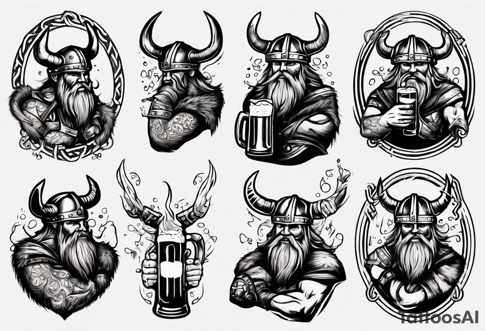 viking drinking beer tattoo idea