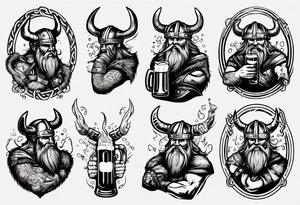 viking drinking beer tattoo idea