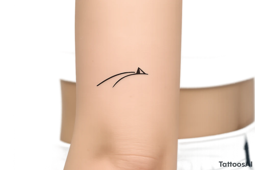 Minimalist tattoo representing a racing line approaching a racetrack apex, a simple curved line with a small geometric apex marker, inspired by motorsport driving technique, elegant black linework, minimal geometric design, no text, no shading, 5x5 cm tattoo, clean timeless stencil. tattoo idea