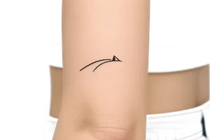 Minimalist tattoo representing a racing line approaching a racetrack apex, a simple curved line with a small geometric apex marker, inspired by motorsport driving technique, elegant black linework, minimal geometric design, no text, no shading, 5x5 cm tattoo, clean timeless stencil. tattoo idea