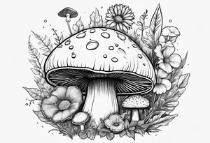 Flowers and mushroom and weeds tattoo idea