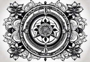 Dharma wheel with dumbbell and a lotus flower intertwined tattoo idea