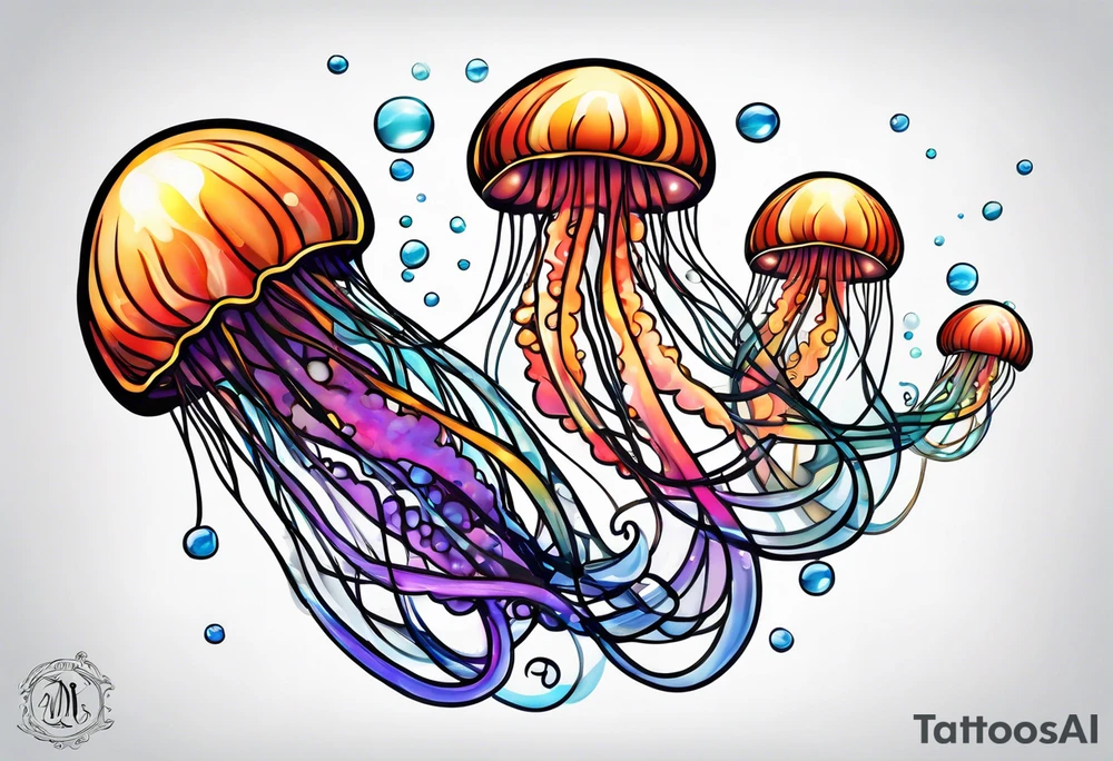 Jellyfish swimming bubbles tattoo idea
