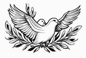 Dove soring through the air clasping an olive branch in its beak. tattoo idea