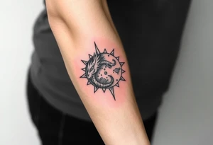 devilish sun and dragon moon in constellation with the earth tattoo idea
