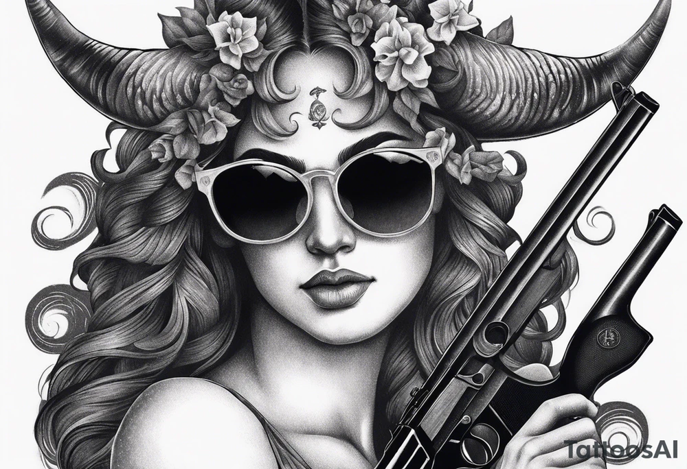 capricorn with sunglasses and shotgun tattoo idea