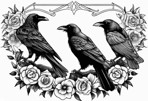Three Ravens and Flowers or nature tattoo idea