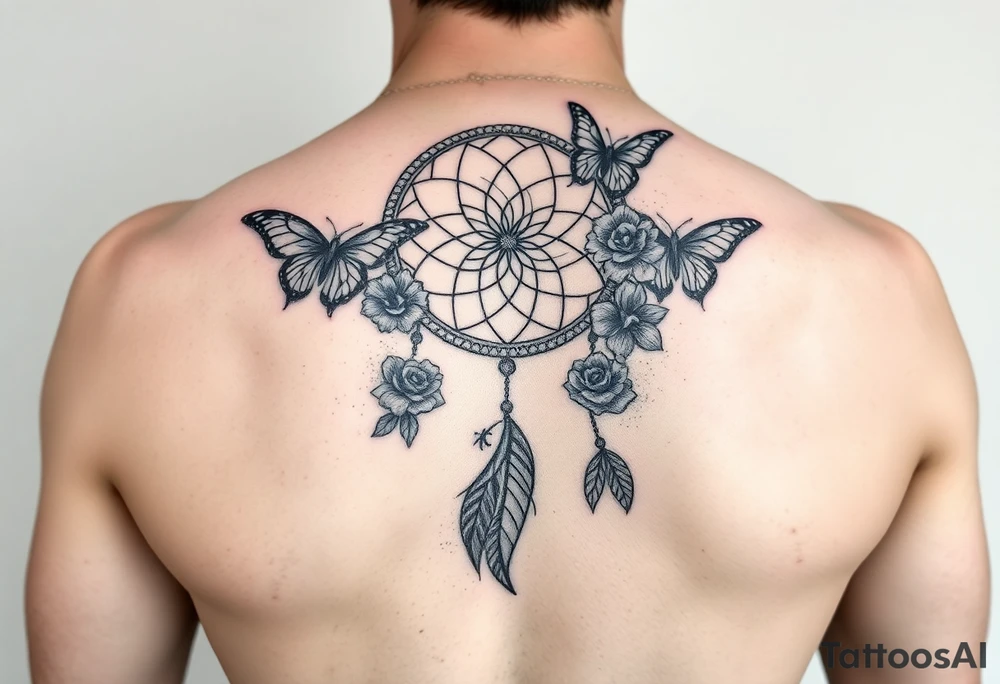 Beautiful Dreamcatcher roses and butterflies tattoo idea