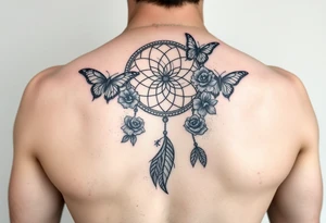 Beautiful Dreamcatcher roses and butterflies tattoo idea