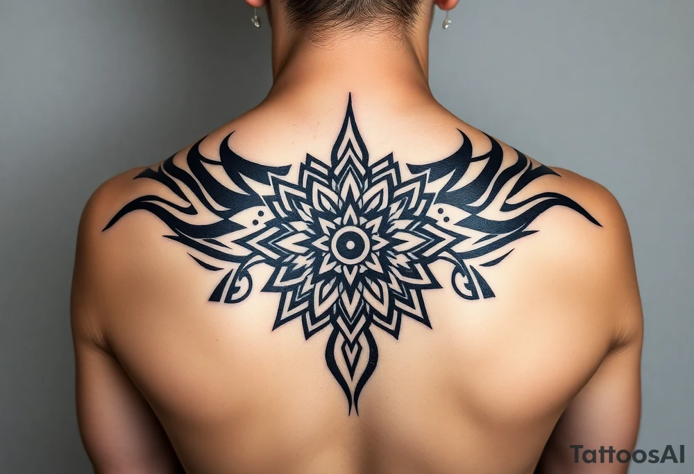 Full female back Mandela tattoo idea