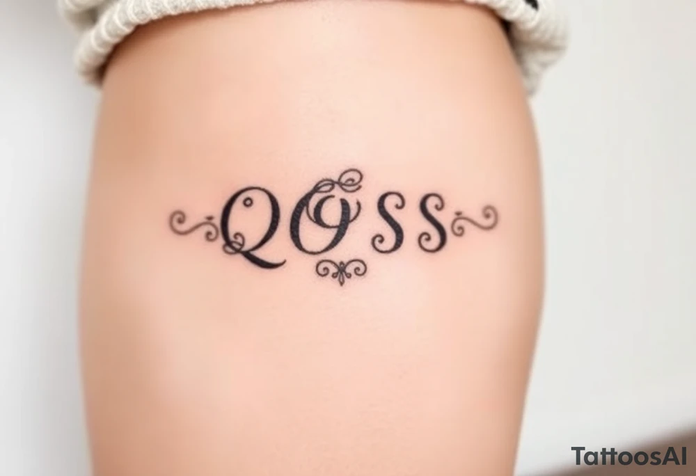 text reading "QOS" across a womb tattoo tattoo idea