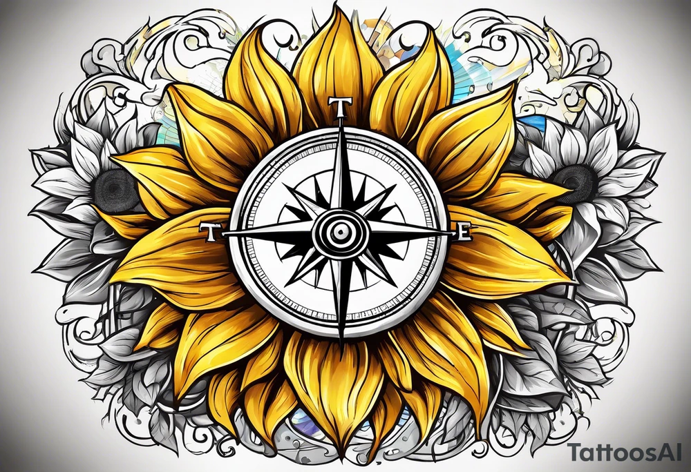 Sunflower and
 compass, with the words "To Thine Own Self Be True" tattoo idea