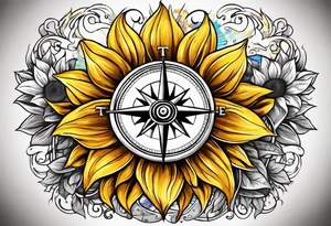 Sunflower and
 compass, with the words "To Thine Own Self Be True" tattoo idea