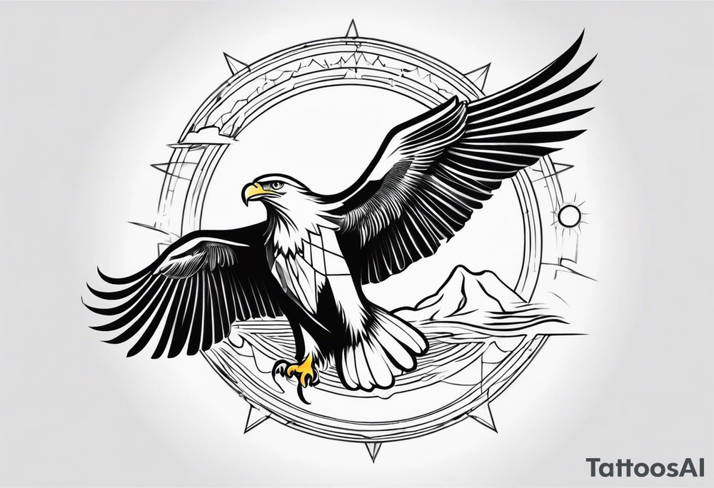 an eagle and a sun tattoo idea