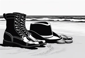 Keep it simple. A pair of timberland boots next to two flip flops and a cowboyhat on the Beach. tattoo idea