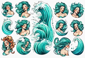 a crashing wave that turns into a turquoise woman tattoo idea