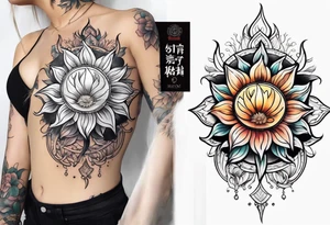 sun moon floral tattoo idea