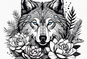 Lobo animal, cactos, flor tattoo idea