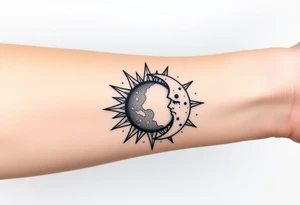 celestial sun and moon embrace with constellation patterns tattoo idea