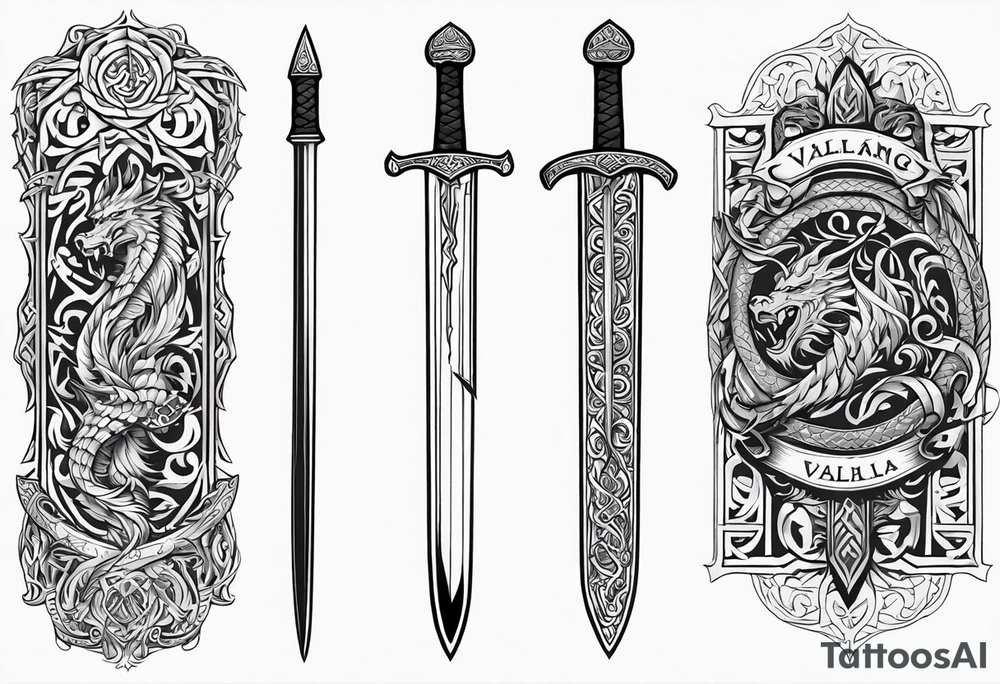 Viking sword Valhalla dragon tattoo idea