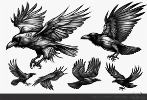 raven flying toward foreground tattoo idea