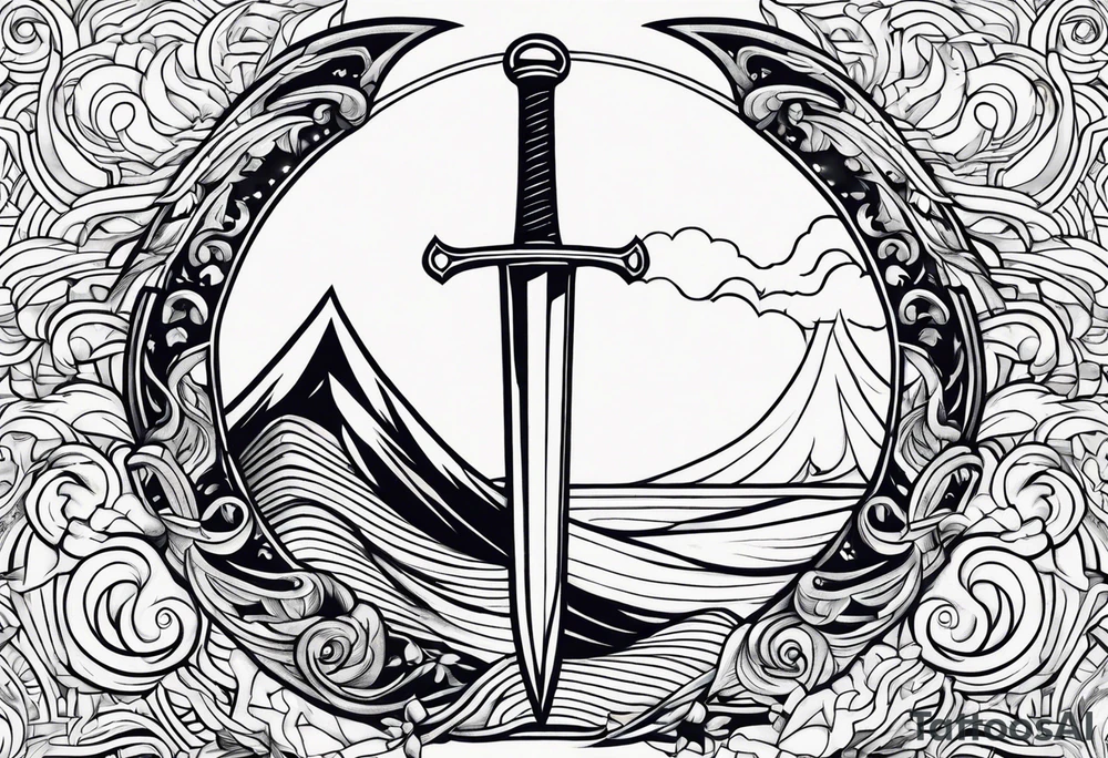 sword, wave, bolt, long tattoo idea