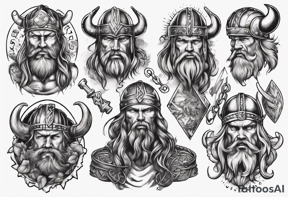 A bunch of vikings surrounding a classic vintage cadilac tattoo idea