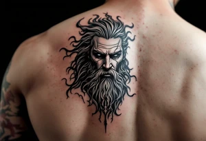 Poseidon god of the sea with trident tattoo idea