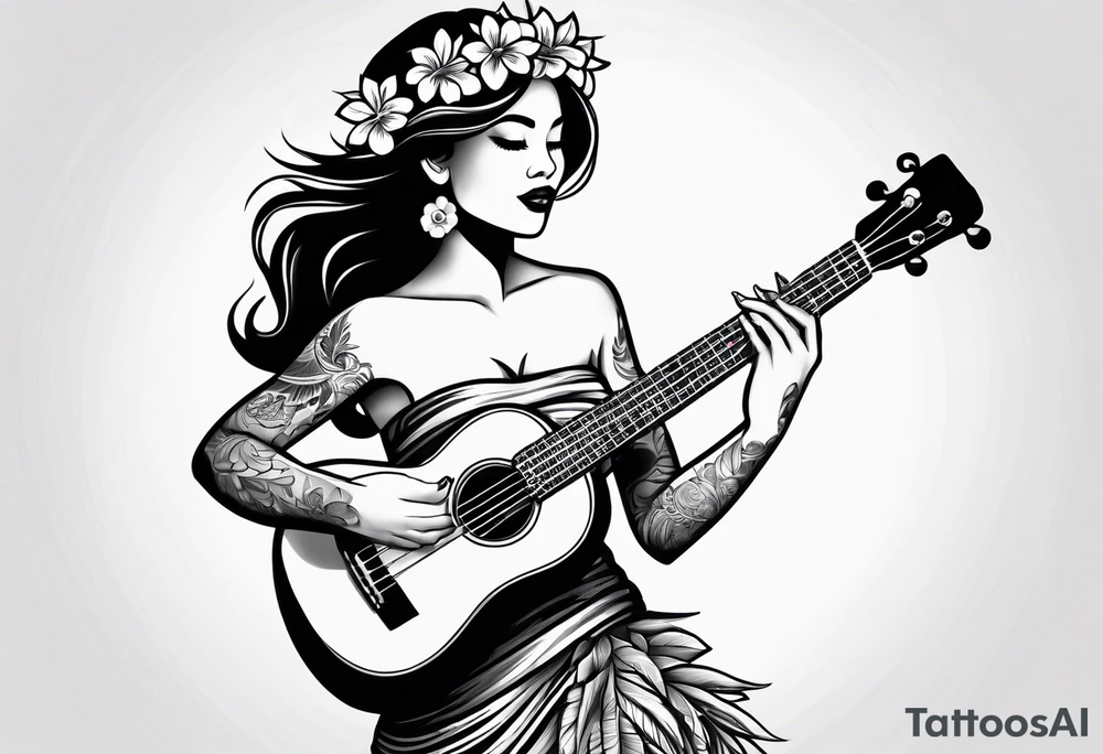 dancing hula girl with ukulele tattoo idea
