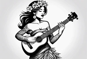dancing hula girl with ukulele tattoo idea