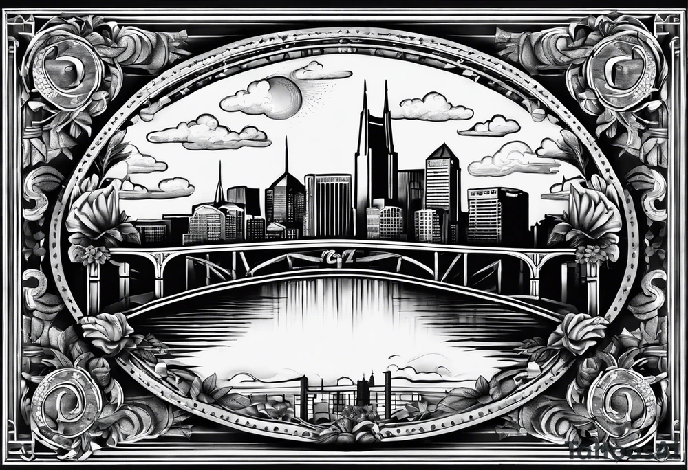 Number 615 with nashville skyline inside tattoo idea