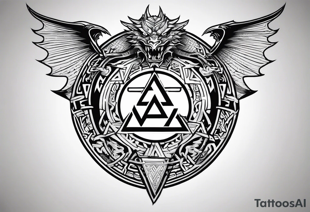 Valhalla valknut shield sword dragon axe barbed wire tattoo idea