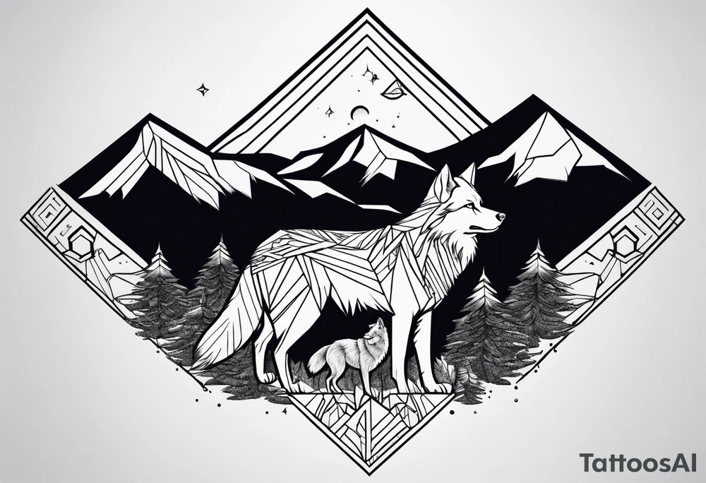Mountains, wolf under tattoo idea