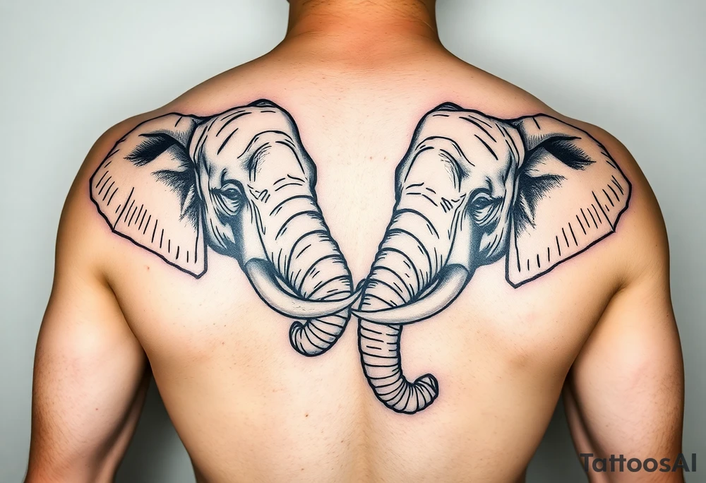 cople of elphant facing foward tangling their trunks tattoo idea