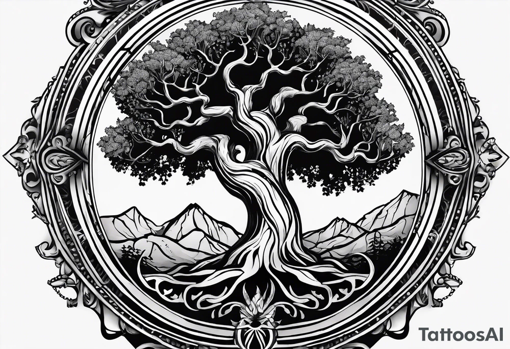 Yggdrasil with no leaves. A roman inscription "MEMENTO VIVERE" on the top. A metal bracelet with the date XXXI-VII-MMXV tattoo idea