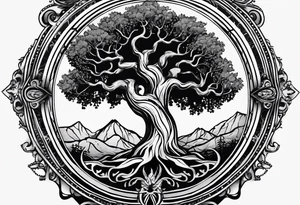 Yggdrasil with no leaves. A roman inscription "MEMENTO VIVERE" on the top. A metal bracelet with the date XXXI-VII-MMXV tattoo idea