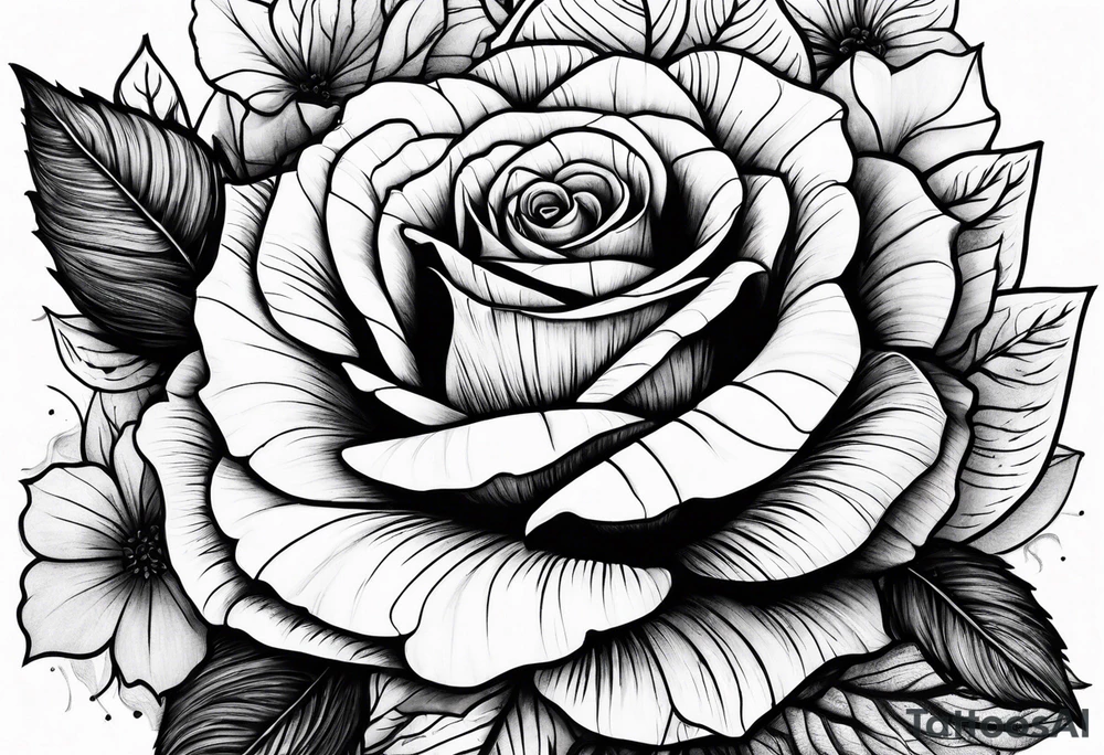 wilderness with roses as sun tattoo idea