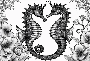seahorse on white background, black and white tattoo idea