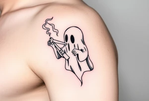 Cute ghost smoking a bong tattoo idea