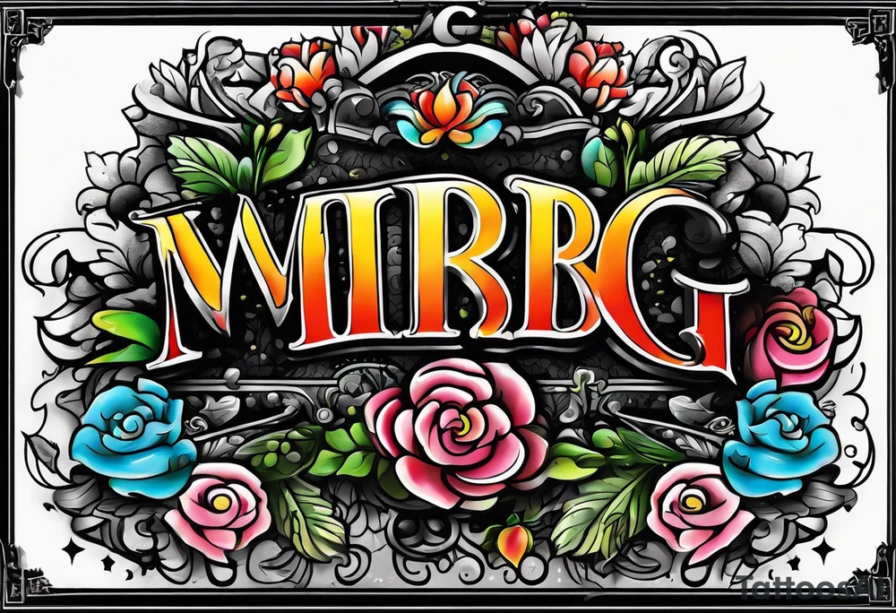 word "MRBG" 
black blackground tattoo idea