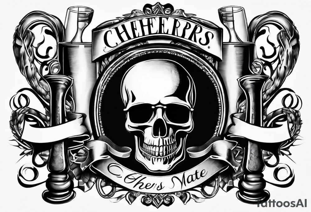 Cheers Mate text, armband +Cancer Ribbon  + bourbon glass tattoo idea